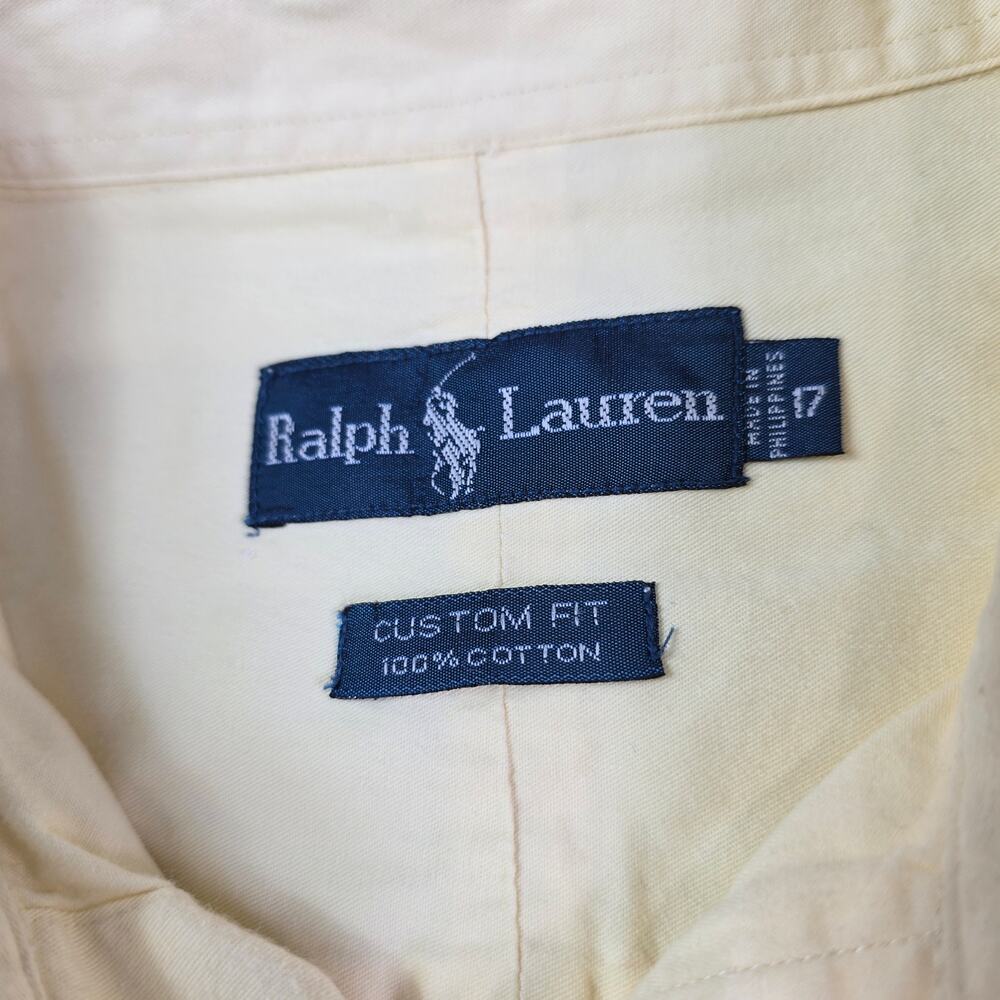 Vintage Ralph Lauren Button Front Shirt Men's 17 Light Yellow Custom Fit Dress - Picture 2 of 7
